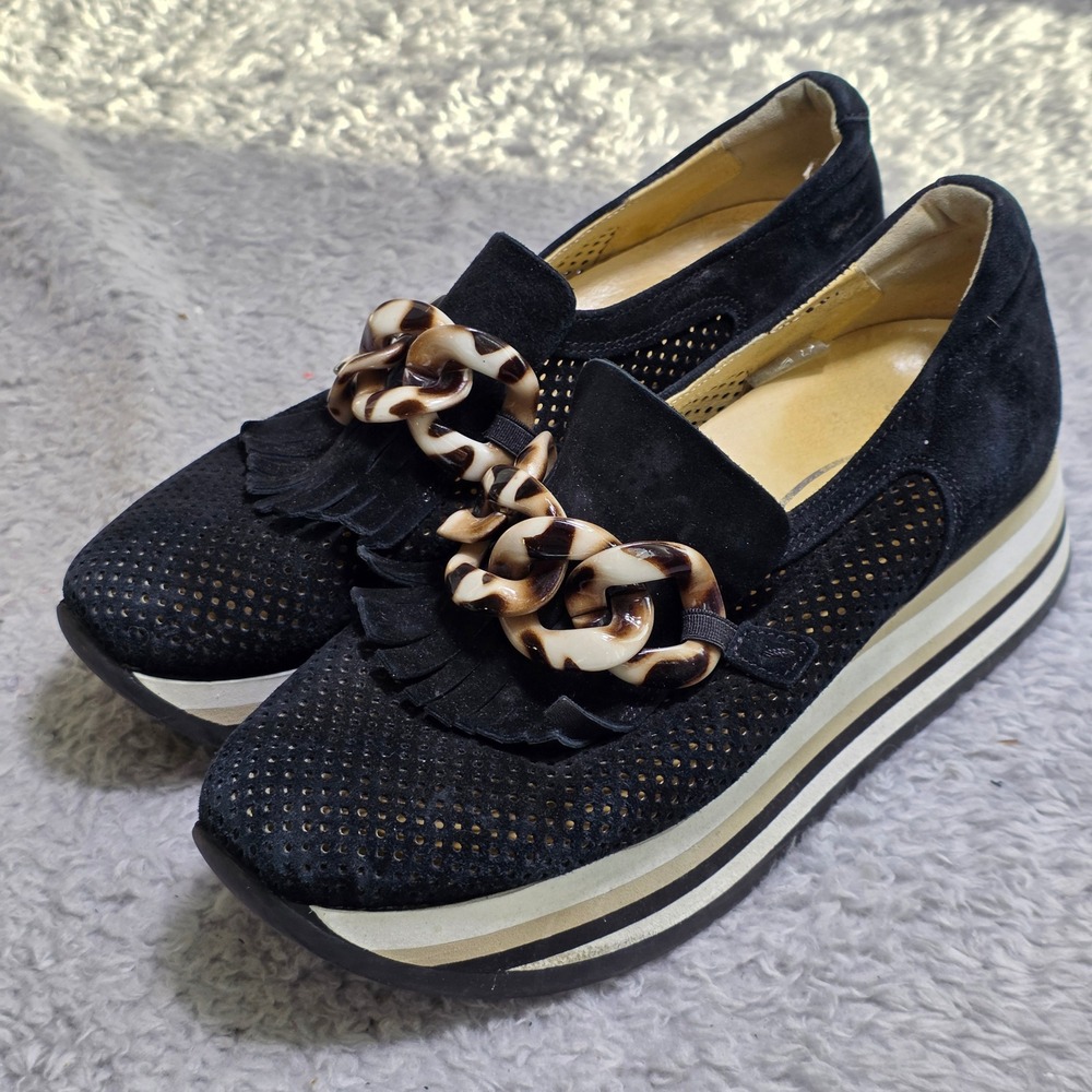 Softwaves Cadie Platform Sneakers Loafer Black Suede Leather EU 36.5 Barely Worn